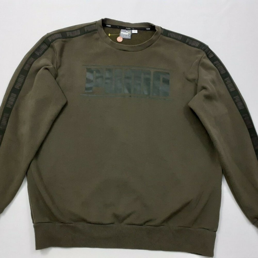 Puma Pullover Sweater Cardigan Ivory Green Logo